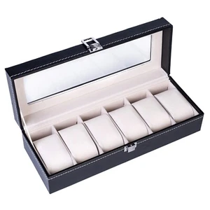 6 compartimentos Reloj de Cuero de Alta Calidad Colección Caja de Almacenamiento Reloj Caja Negro - Imagen 1 de 9