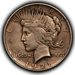 1921 $1 Silver Peace Dollar - Luster- High Relief Key Date - AU - SKU-B4856 - Picture 1 of 4
