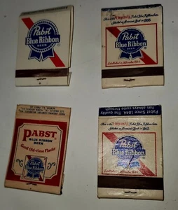 Lot of 4 Vintage Pabst Blue Ribbon Beer Matchcovers. 1 Full, 1 Partial, 2 Empty - Picture 1 of 3