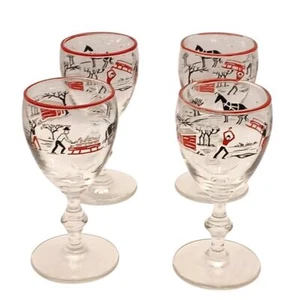 Libbey Currier & Ives Stemware "Getting Ice" Set of 4 Cordial Cocktail Glasses - Picture 1 of 4