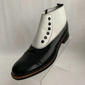 Stacy Adams Madison Spat Ankle Boots Black/White Leather Cap Round Toe Zip Sz 9D - Picture 1 of 12
