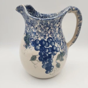 Brocca Grapevine Ellis Prod Potter Marshall TX dipinta a mano blu marmorizzazione vintage - Foto 1 di 22