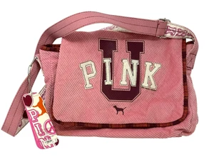 Victoria's Secret Kuriertasche Handtasche rosa U Cord Etikett Y2K Peace-Zeichen Herz - Bild 1 von 6