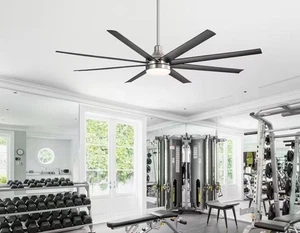 NEW Breezary Archer 72”Indoor Black-Blade SatinNickel Industrial Ceiling Fan C14 - Picture 1 of 7