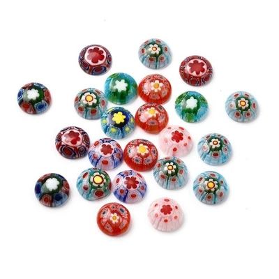 50pcs Flat Round Flower Millefiori Lampwork Glass Cabochons 10mm No-Hole for DIY - Image 1 of 3