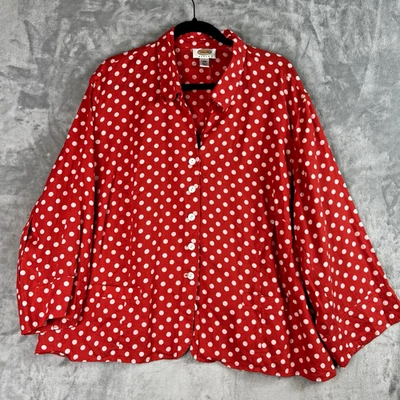 Talbots  Jacket Size 22W polka Dot 100% Linen Lagen Look Shirt Pocket Coral - Image 1 of 4