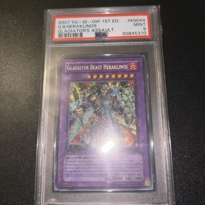 YUGIOH 1ST ED GLAS-EN044 GLADIATOR BEAST HERAKLINOS SECRET PSA 9 MINT Foil Bleed - Image 1 of 4