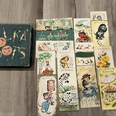Tarjetas de felicitación vintage de los años 50 POLKA DOTS 14 tarjetas sin usar y. Sobres y caja Foto 1 de 4