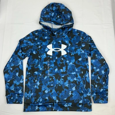 *NEW* Under Armour Fleece Lined Hoodie Youth Large Loose Fit Blue Camo - Image 1 of 4
