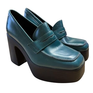 Zoe Leather Platform Loafer Shoe Womens Teal 9 Bohemian Boho Hippie - Picture 1 of 8
