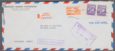 MayfairStamps Filipinas 1952 Banco Equitativo Manila Registrado en Portland OR A Foto 1 de 2