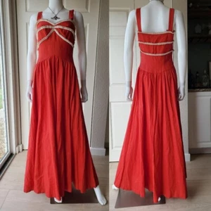 Vintage 70s Handmade Red Maxi Dress A Line Cottage Prairie - Picture 1 of 6