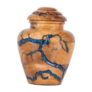 Wooden Cremation Urns for Human Ashes Adult Male 20 Cubic Small (20 lbs) Blue - Picture 1 of 7