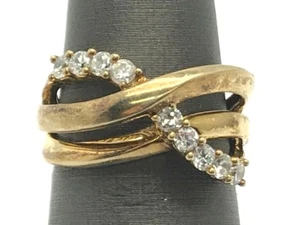 Sterling Silber goldfarben oxidiert CZ Pave Überlappung Crossover Cocktail Ring 6,75 - Bild 1 von 5