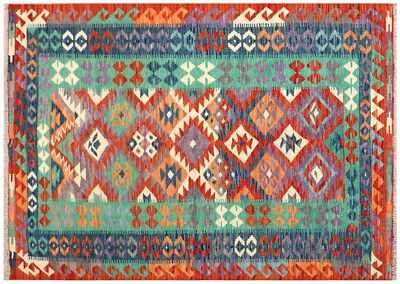Afghan Maimana Kelim Teppich 150x200 Handgewebt Bunt Geometrisch Handarbeit 16 - Bild 1 von 4