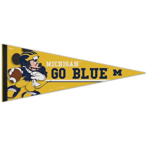 MICHIGAN WOLVERINES GO BLUE MICKEY MOUSE DISNEY ROLL UP FELT PENNANT 12"x30" NEW Cover