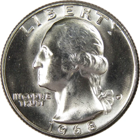 1968 D Washington Quarter BU Uncirculated Mint State 25c US Coin Collectible Cover