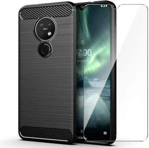 For Nokia 7.2 Case Carbon Fibre Cover & Glass Screen Protector - Picture 1 of 8