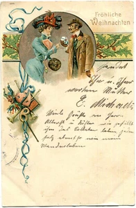 Präge-AK Weihnachten! Fröhliche Weihnachten ! Paar, Geschenke 1901 - Picture 1 of 1