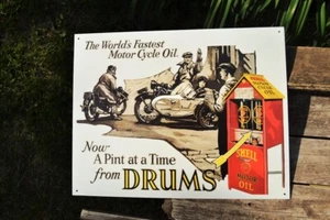 Shell Motorcycle Motor Oil Tin Metal Sign - Gas - Gasoline - Drum - Can - Retro - Picture 1 of 4