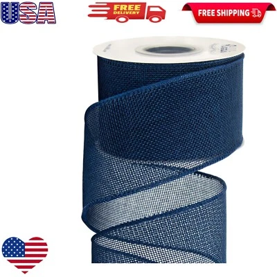 Classic Navy Faux Jute Wired Ribbon, 2.5 Inch Wide for Christmas & Outdoor Decor - Image 1 of 2