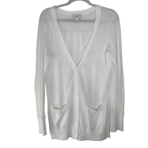 Ann Taylor Loft Cardigan Sweater Womens M White Button Up FLAW - Picture 1 of 11