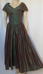 Laura Ashley Kleid 34 grün Wildseide Hochzeit Abendkleid vintage Seide Ballkleid - Bild 1 von 13