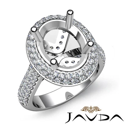 Diamond Engagement Ring Halo Micro Pave Setting Oval Semi Mount 1.5Ctw - Image 1 of 4