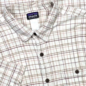 Patagonia Shirt Mens L Plaid Ivory A/C Button Up Organic Short Sleeve Camp - Picture 1 of 11