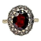 9ct Gold Vintage Garnet & Clear Stone Ring ** 3.62 Grams + Size N **