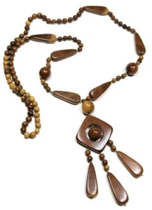 Nohea Handarbeit Handwerk Holz Ethno Böhmisch Halskette Holz Anhänger Schmuck - Bild 1 von 9