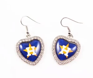 Houston Astros Heart Earrings Ear Rings Baseball Team Logo Fan Gift - Picture 1 of 1