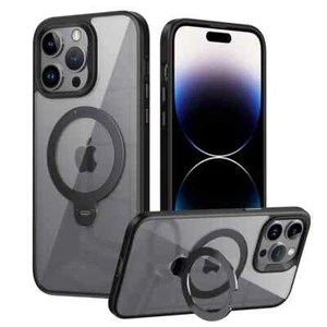 Rotating Folding Stand Clear Magnetic Phone Case For iPhone 12 13 14 15 16 Pro - Picture 1 of 28