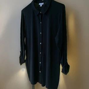 Camisa para mujer J. Jill mediana con botones Top lengüeta enrollable Pima negra ligera - Imagen 1 de 17
