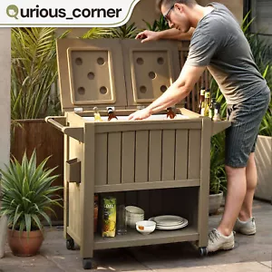 85 Quart Cooler Cart Drink Ice Chest Rack Beer Bottle Can Opener Swivel Lock Lid - Picture 1 of 11