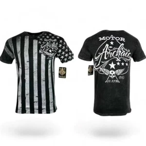 Archaic by AFFLICTION Men's Nation Skull USA Black Flag Biker T-Shirt Tee S-4XL - Picture 1 of 7