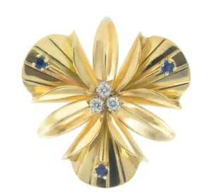 Tiffany & Co Diamond Sapphire Yellow Gold Orchid Brooch - Picture 1 of 5