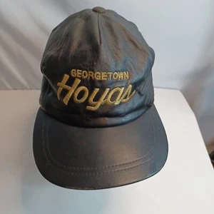 Georgetown Hoyas Zipperback Hat Cap Black Leather Vintage - Bild 1 von 12