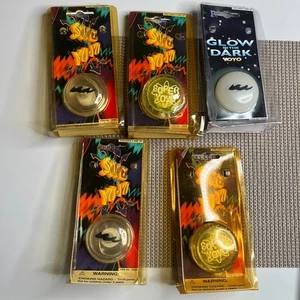 Menge 5 Vintage 1990er Manley Super Yo-Yo & Glow in the Dark YoYo versiegelt Neu aus altem Lagerbestand - Bild 1 von 7