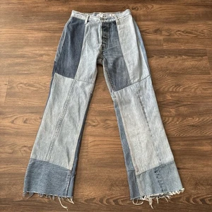 Levis Re/Done Button Fly Jeans Women’s Sz 24 Relaxed Blue Patchwork Indigo 27” - Picture 1 of 12