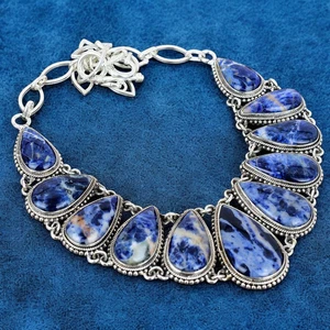 Collar llamativo de sodalita de plata de ley 925 boho azul piedras preciosas joyería regalo - Imagen 1 de 8