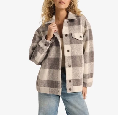 New Woman’s Size Small Z Supply Preston Knit Plaid Jacket Slate Gray - Image 1 of 4