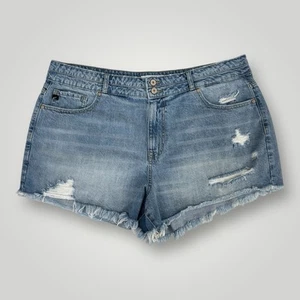 KanCan Jean Shorts Women's Size 3X High Rise Cut-Off Distressed Blue Denim - Picture 1 of 7