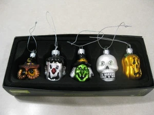 5 Pier 1 Spooky Halloween Tree Ornaments Witch Owl Pumpkin Skull Frankenstein Bx - Picture 1 of 8