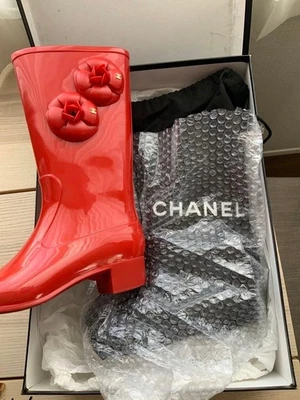 Botas de chuva Chanel camélia vermelha - 38 (7-7.5) extremamente raras com caixa - Imagem 1 de 4