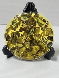 Remache retro MCM vintage Mid Century amarillo lucite y concha de abulón genuino - Imagen 1 de 10