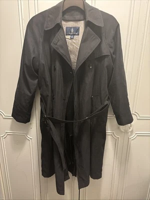 VTG London Fog Womens Trench Coat Black 8 Petite Double Breast Belt Transitional - Image 1 of 4