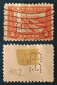 US 1915 2c Used Panama-Pacific Exposition Unidentified Perfin Scott 402 F 7200 - Picture 1 of 1