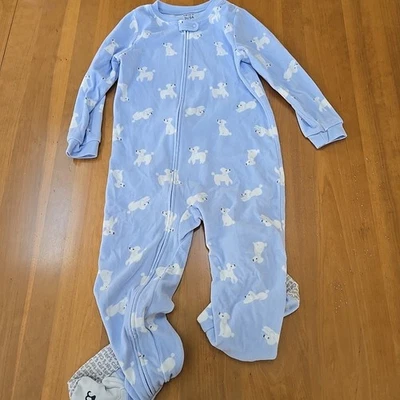 Carter's Girl 5T Poodle Puppies Fleece Footed Sleeper Pajamas - Blue/White - Image 1 of 4