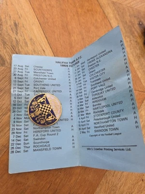Halifax Town 1985/86 Fixures Card With Medal - Image 1 of 3